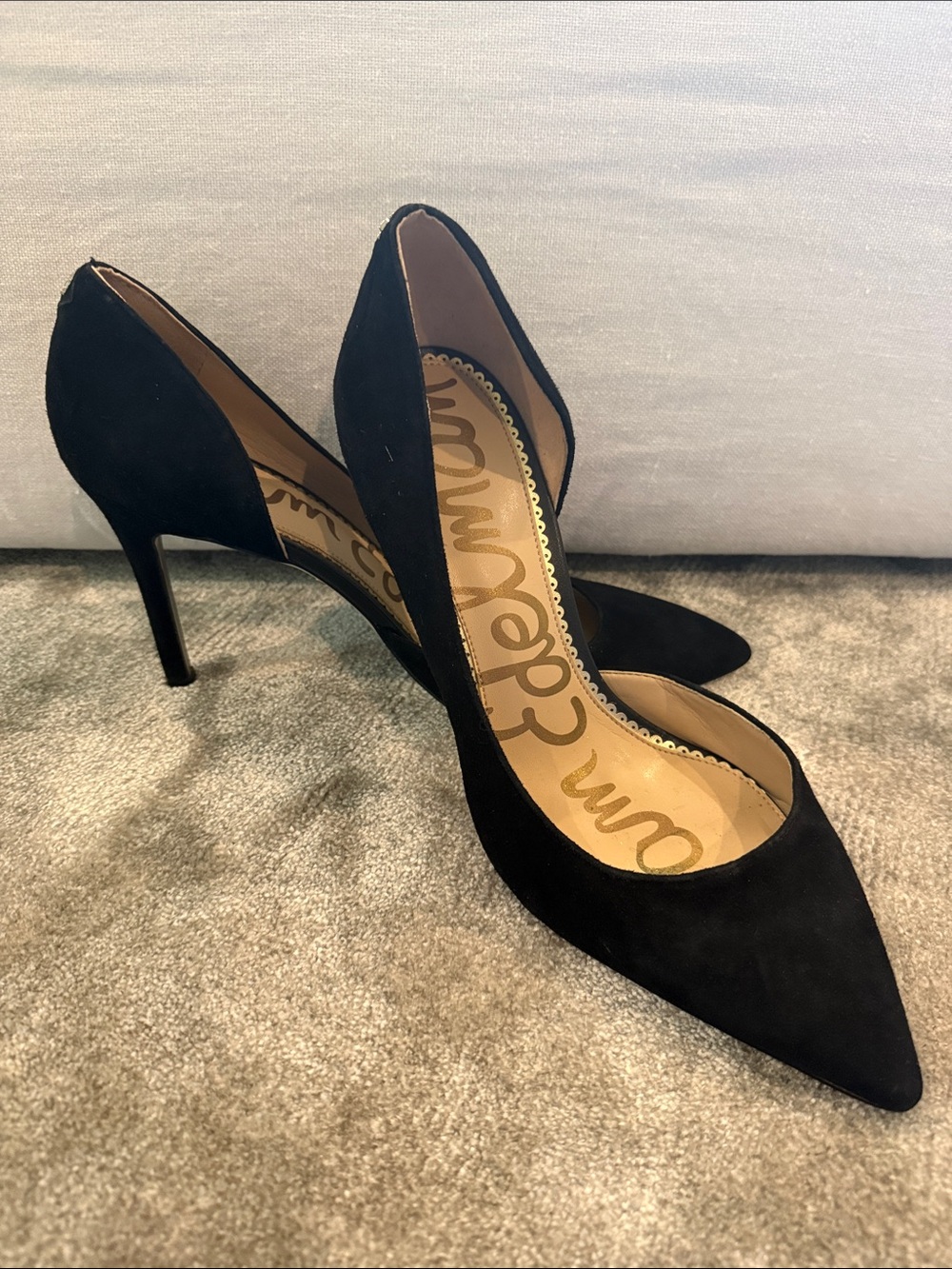 Sam Edelman Black Suede Pointed D'Orsay Stiletto Pumps